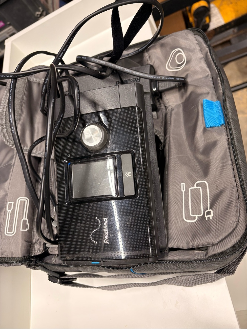 ResMed Black CPAP Device with Gray Travel Case